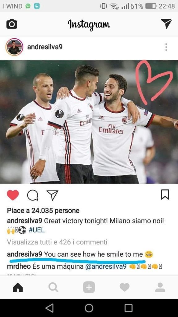 Milan, tra Silva e Calhanoglu scocca la "scintilla" sui social - FOTO 34 andre silva calhanoglu instagram milan 2017 09 15