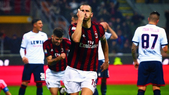 bonucci esultanza milan crotone gennaio 2018