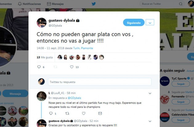 tweet gustavo dybala fratello argentina scaloni