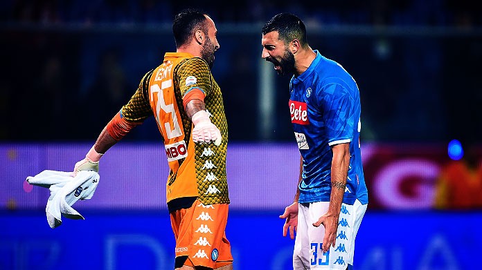 ospina raul albiol esultanza napoli novembre 2018