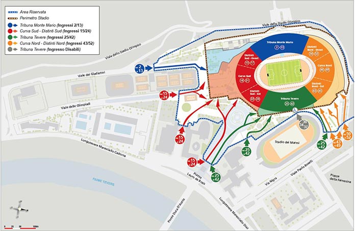 stadio olimpico ingressi gate cancelli mappa