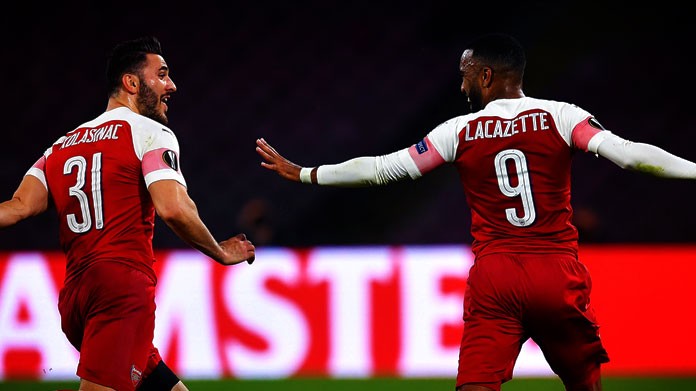 kolasinac lacazette esultanza arsenal aprile 2019