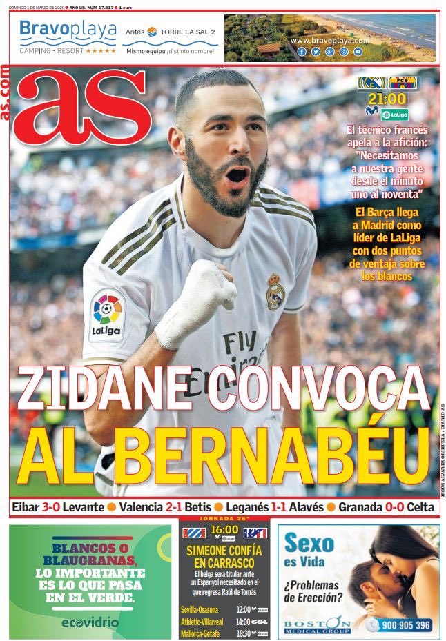 Real Madrid Barcellona, le prime pagine: «La grande occasione» 38 As