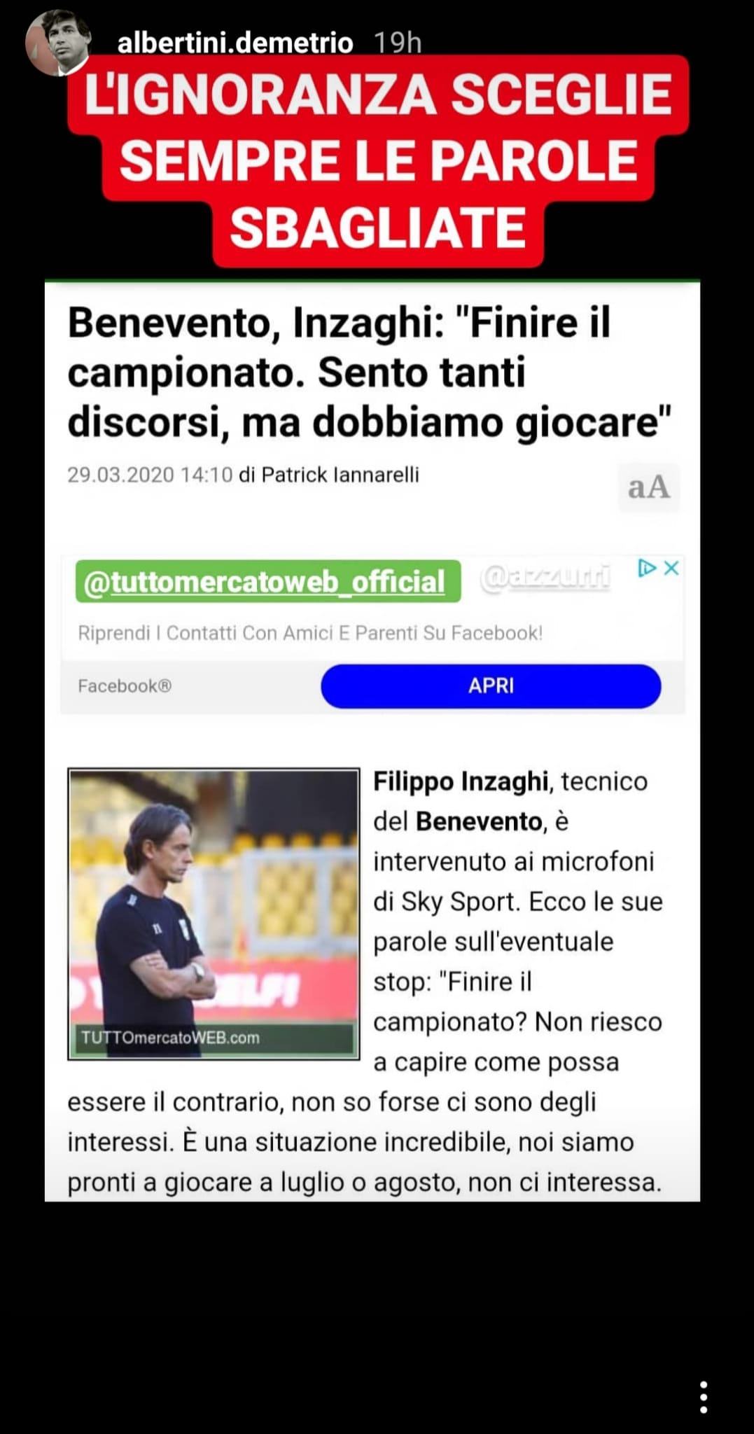 Albertini attacca Inzaghi: «L'ignoranza sceglie le parole sbagliate» - FOTO 34 WhatsApp Image 2020 03 30 at 11.54.03