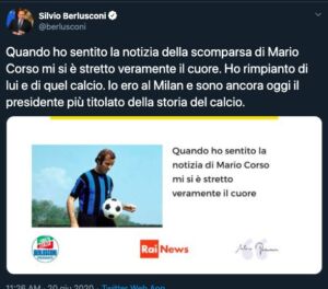 Berlusconi ricorda Mario Corso. Ma scoppia la polemica sul tweet 34 tweet berlusconi