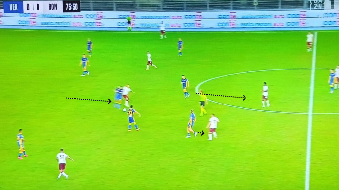 Verona Roma: non basta uno Spinazzola incontenibile a sinistra - ANALISI TATTICA 49 verona roma presing secondo tempo