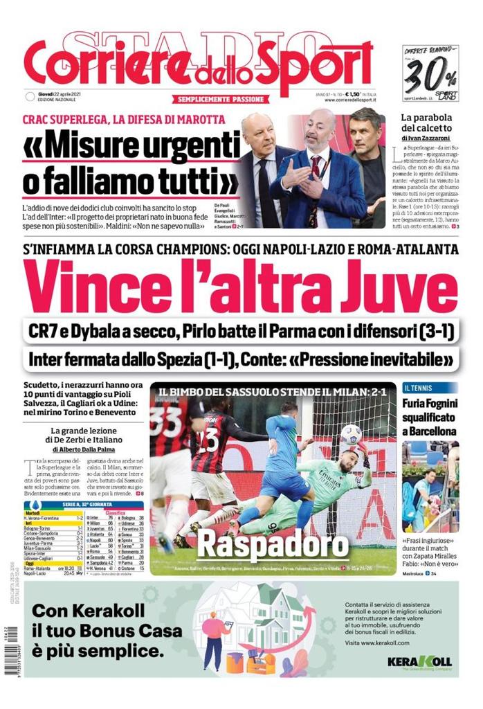 Le Prime Pagine dei Quotidiani Sportivi di oggi 39 WhatsApp Image 2021 04 22 at 07.38.16