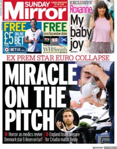 Dramma Eriksen, le prime pagine dei quotidiani esteri: «Miracolo in campo» 56 daily mirror 2021 06 13 60c54a9927c07