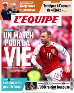 Dramma Eriksen, le prime pagine dei quotidiani esteri: «Miracolo in campo» 52 l equipe 2021 06 13 60c53d34130be