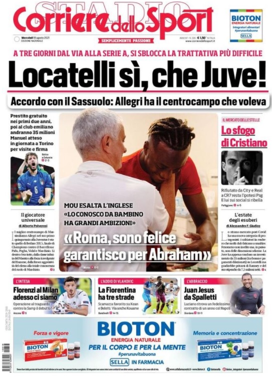 Le prime pagine dei quotidiani sportivi di oggi - 18 agosto 34 Corriere dello Sport 2