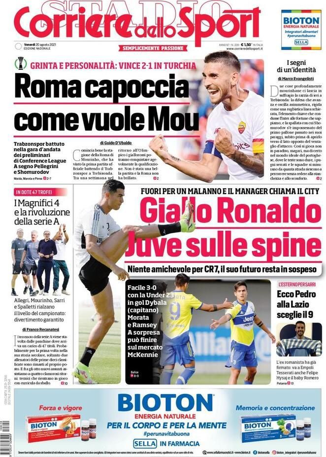 Le prime pagine dei quotidiani sportivi di oggi - 20 agosto 33 Corriere dello Sport 6