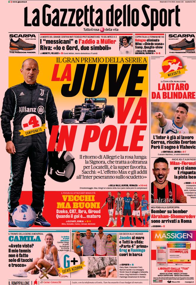 Le prime pagine dei quotidiani sportivi di oggi - 17 agosto 34 Gazzetta dello Sport 5