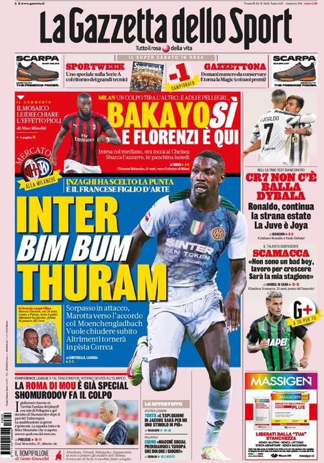 Le prime pagine dei quotidiani sportivi di oggi - 20 agosto 34 Gazzetta dello Sport 7