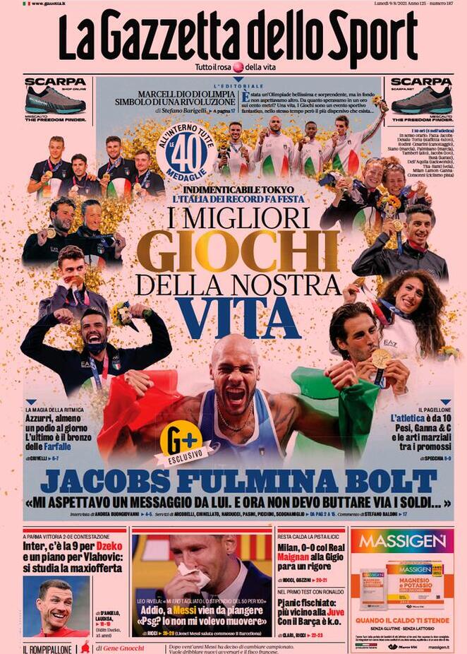 Le prime pagine dei quotidiani sportivi di oggi - 9 agosto 34 Gazzetta dello sport 1