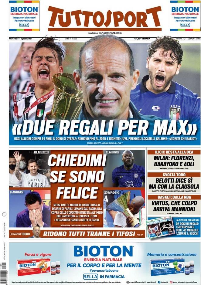 Le prime pagine dei quotidiani sportivi di oggi - 11 agosto 34 Tuttosport 3