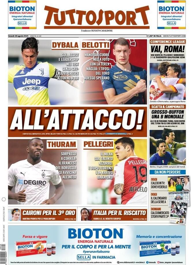 Le prime pagine dei quotidiani sportivi di oggi - 20 agosto 32 Tuttosport 6