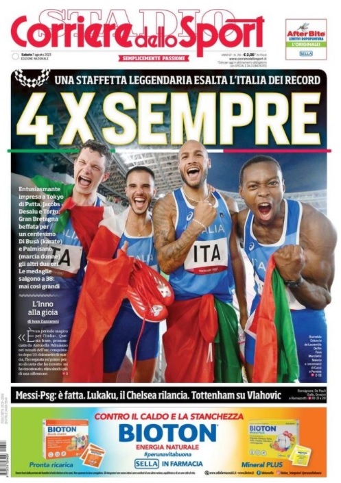 Le prime pagine dei quotidiani sportivi di oggi - 7 agosto 34 corriere dello sport