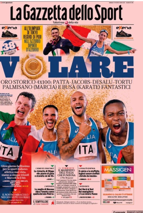 Le prime pagine dei quotidiani sportivi di oggi - 7 agosto 32 gazzetta dello sport