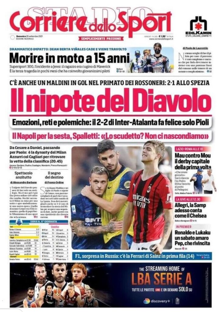 Le prime pagine dei quotidiani sportivi di oggi - 26 settembre 34 Corriere dello Sport 2