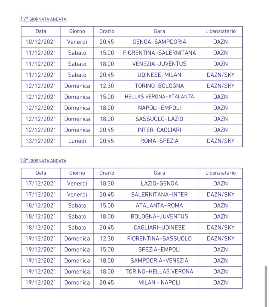 Anticipi e posticipi Serie A: date e orari del girone d'andata 57 E Nl54lXEAIzSrn