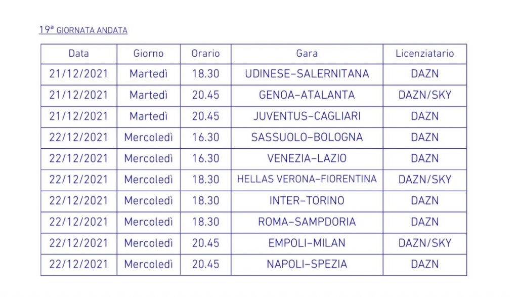 Anticipi e posticipi Serie A: date e orari del girone d'andata 58 E Nl565WYA4Up80
