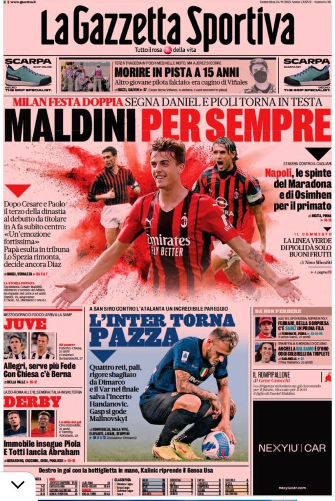 Le prime pagine dei quotidiani sportivi di oggi - 26 settembre 33 Gazzetta dello Sport 2