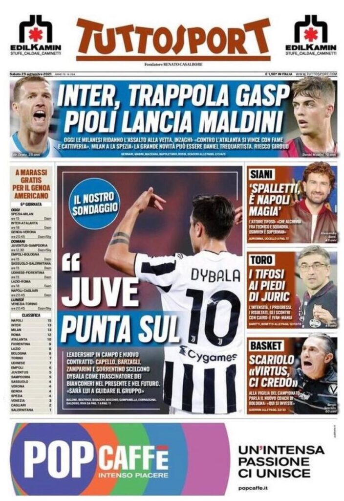Le prime pagine dei quotidiani sportivi di oggi - 25 settembre 33 Tuttosport 1