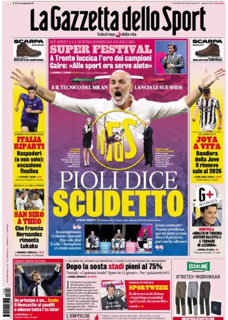 Le prime pagine dei quotidiani sportivi di oggi - 8 ottobre 34 Gazzetta dello Sport