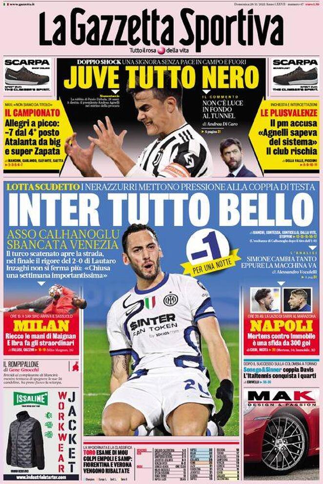 Le prime pagine dei quotidiani sportivi di oggi - 28 novembre 38 Gazzetta Sport