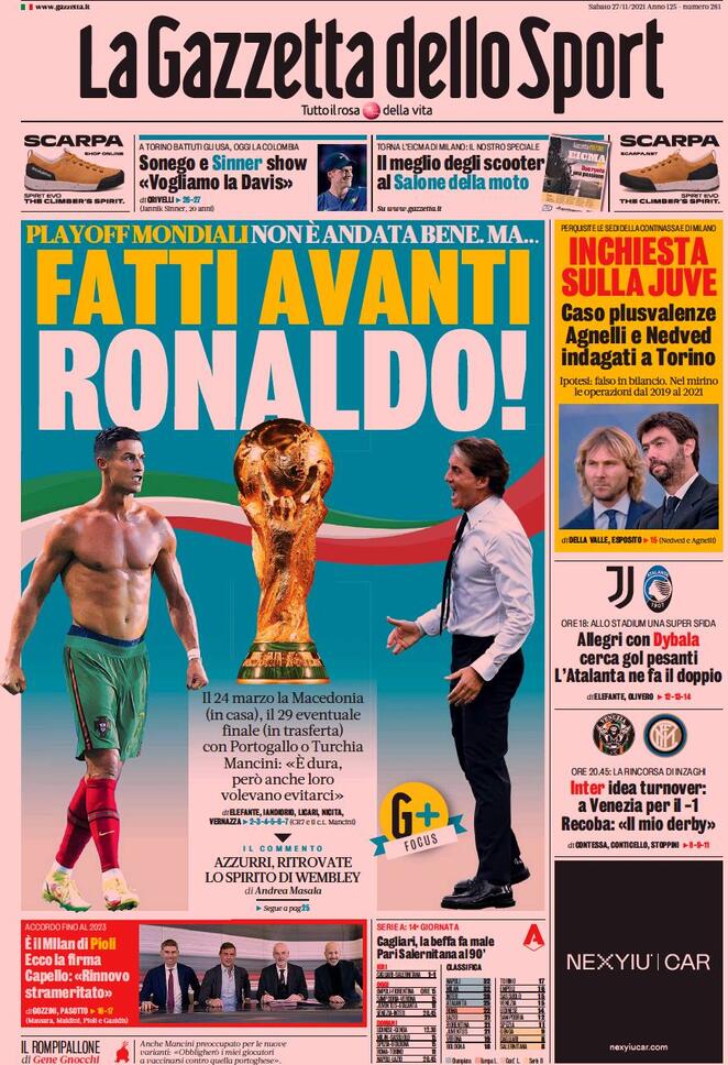 Le prime pagine dei quotidiani sportivi di oggi - 27 novembre 38 Gazzetta dello Sport 2