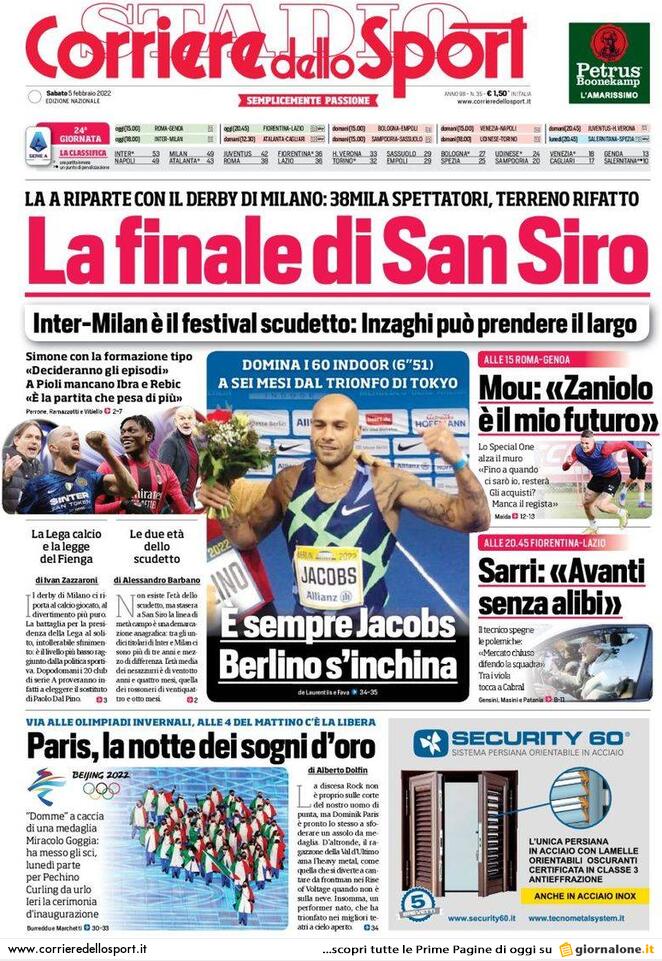 Le prime pagine dei quotidiani sportivi di oggi - 5 febbraio 39 Corriere dello Sport 1