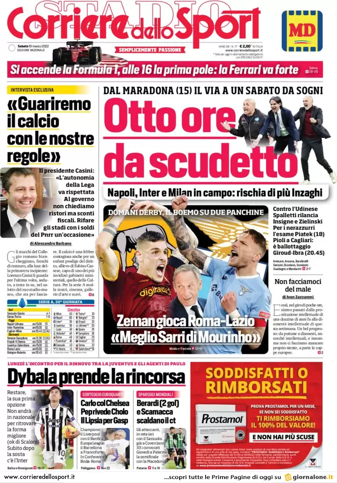 Le prime pagine dei quotidiani sportivi di oggi - 19 marzo 39 Corriere Sport