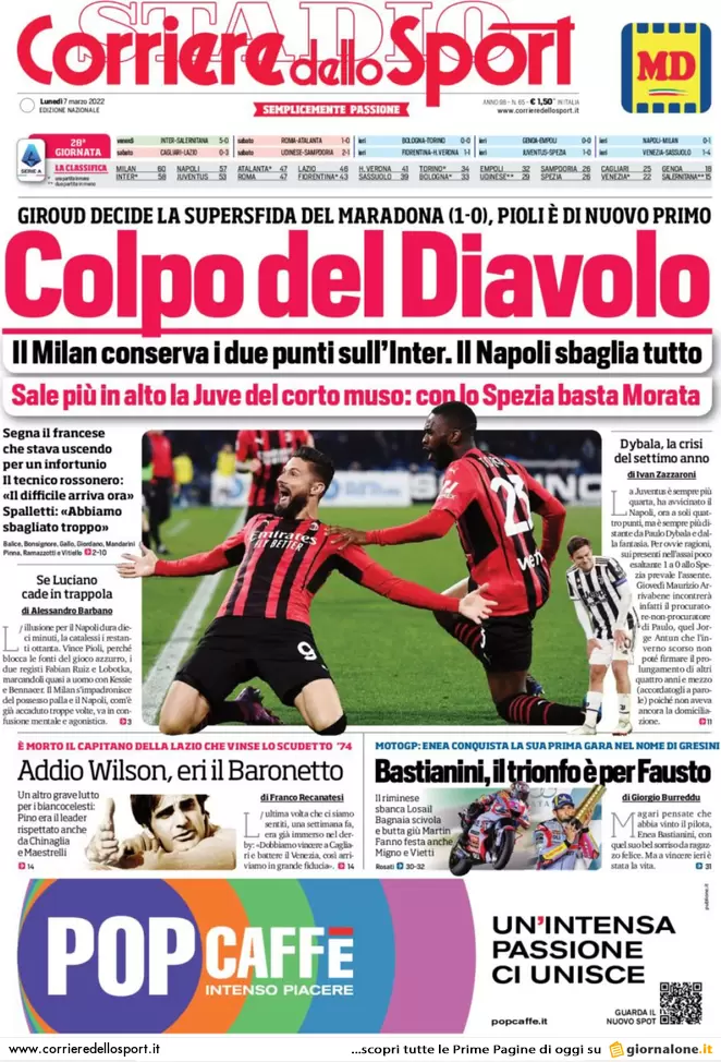 Le prime pagine dei quotidiani sportivi di oggi - 7 marzo 39 Corriere dello Sport 1
