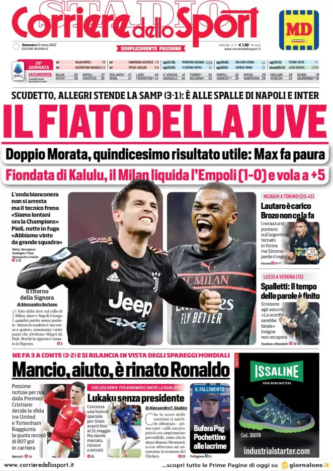 Le prime pagine dei quotidiani sportivi di oggi - 13 marzo 39 Corriere dello Sport 3