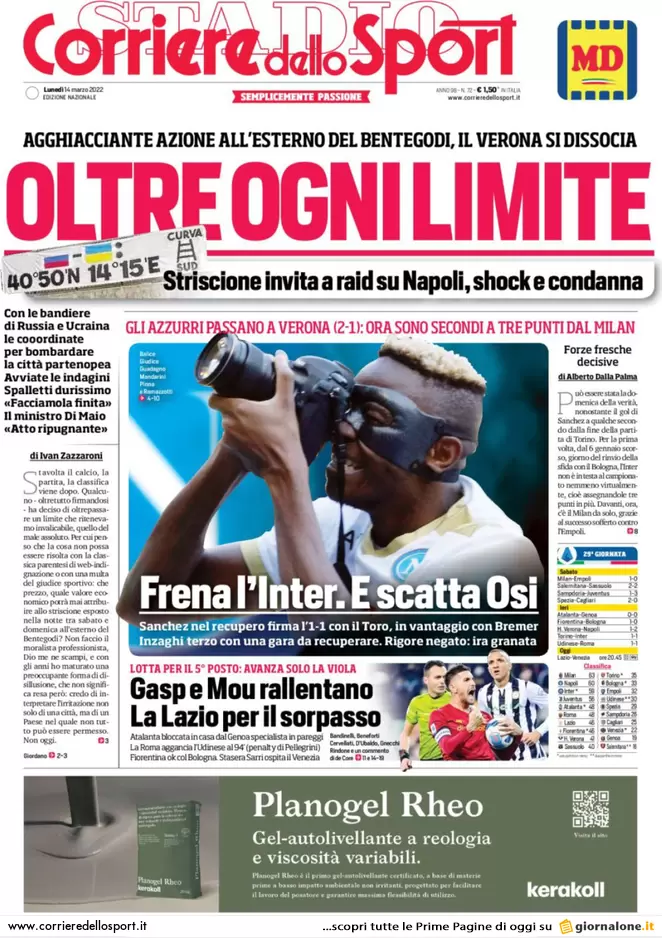Le prime pagine dei quotidiani sportivi di oggi - 14 marzo 39 Corriere dello Sport 4
