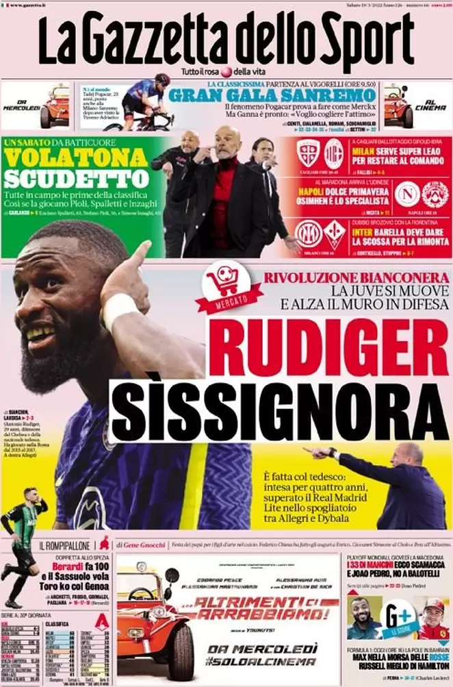 Le prime pagine dei quotidiani sportivi di oggi - 19 marzo 38 Gazzetta Dello Sport 4