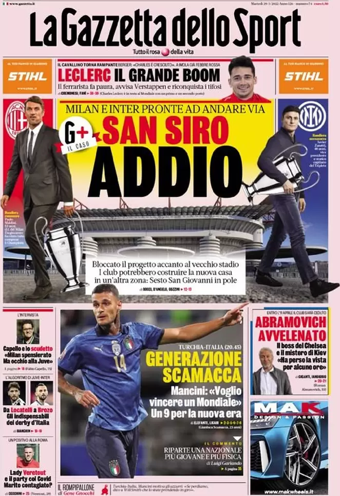 Le prime pagine dei quotidiani sportivi di oggi - 29 marzo 38 Gazzetta Sport 3