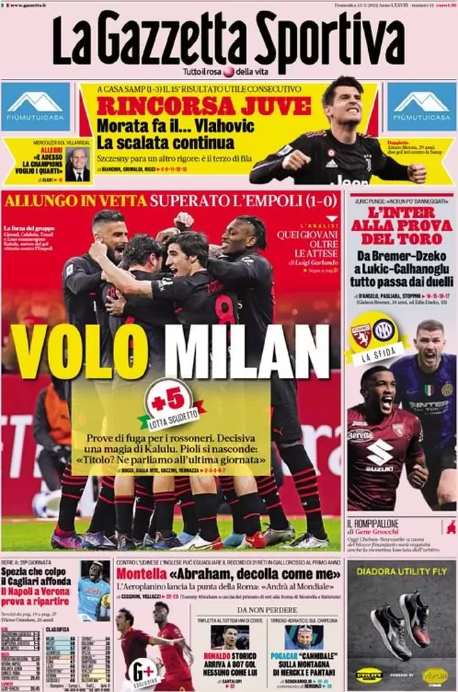 Le prime pagine dei quotidiani sportivi di oggi - 13 marzo 38 Gazzetta dello Sport 2