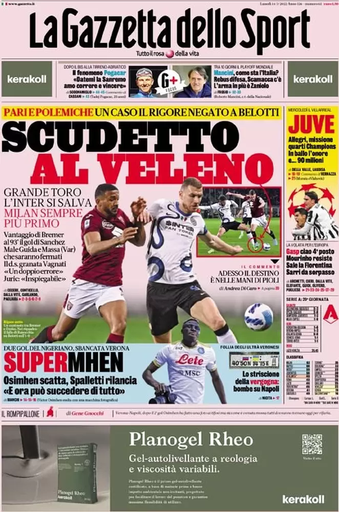 Le prime pagine dei quotidiani sportivi di oggi - 14 marzo 38 Gazzetta dello Sport 3