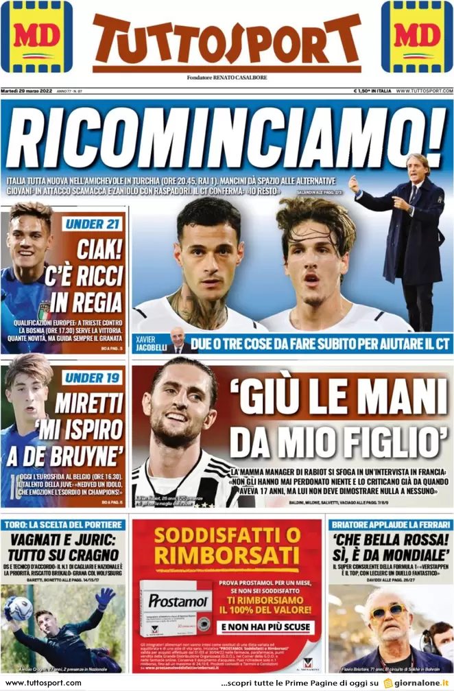 Le prime pagine dei quotidiani sportivi di oggi - 29 marzo 40 Tuttosport 11