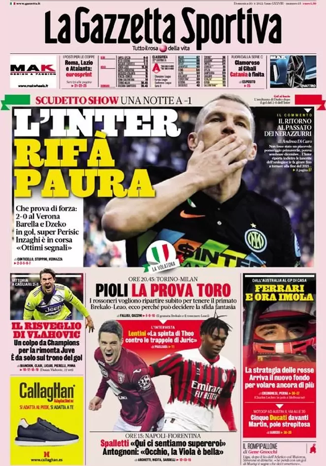 Le prime pagine dei quotidiani sportivi di oggi - 10 aprile 36 Gazzetta Sport 3