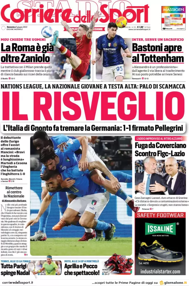 Le prime pagine dei quotidiani sportivi di oggi - 5 giugno 39 Corriere dello Sport 1