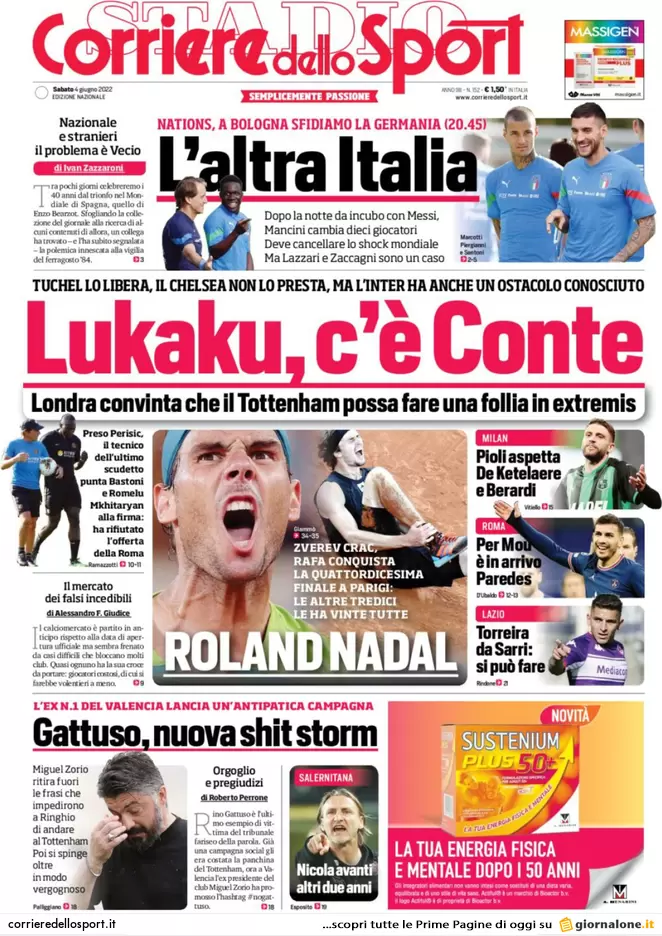 Le prime pagine dei quotidiani sportivi di oggi - 4 giugno 39 Corriere dello Sport