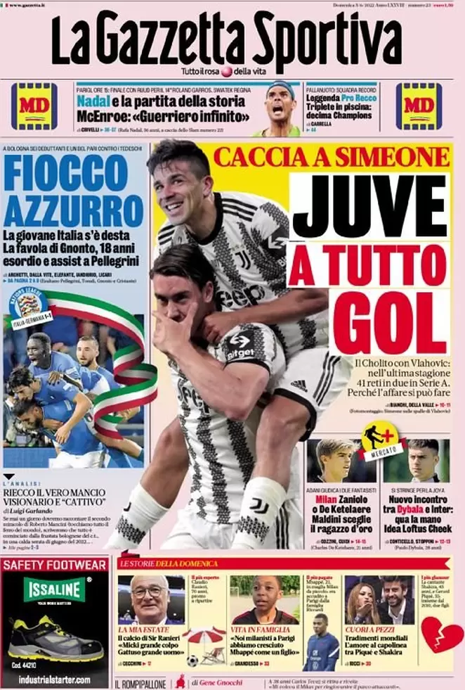 Le prime pagine dei quotidiani sportivi di oggi - 5 giugno 38 Gazzetta dello Sport 1
