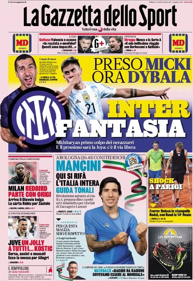 Le prime pagine dei quotidiani sportivi di oggi - 4 giugno 38 Gazzetta dello Sport