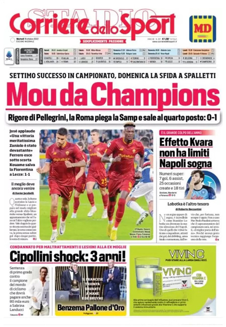 Le prime pagine dei quotidiani sportivi di oggi – 18 ottobre 33 1666069080 59 corriere dello sport