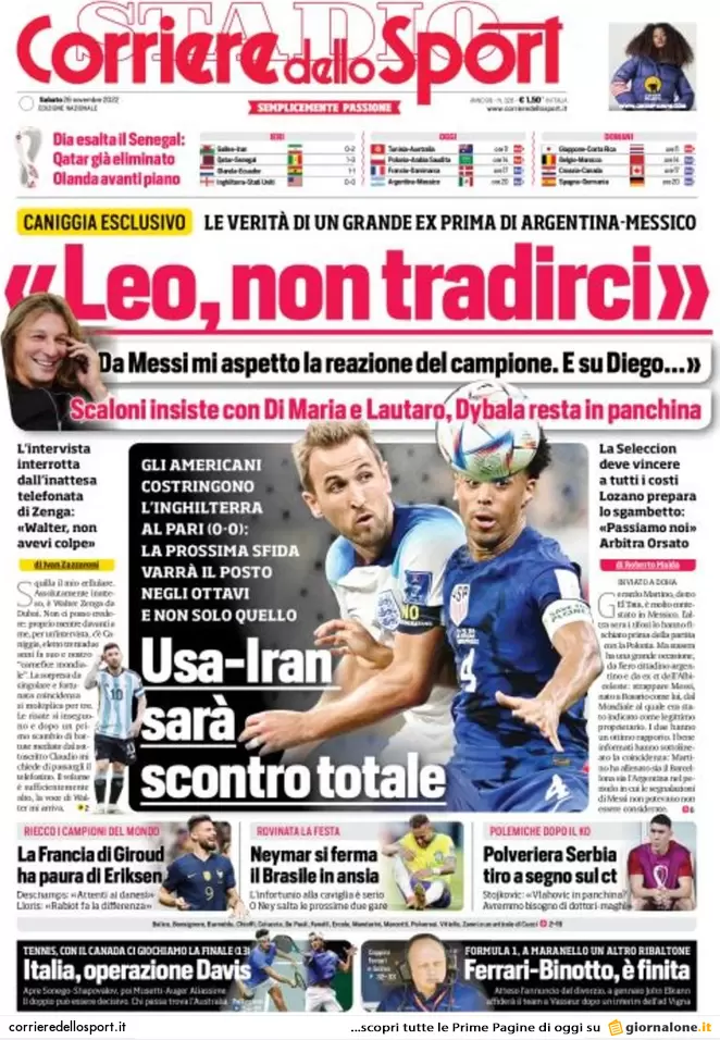 Le prime pagine dei quotidiani sportivi di oggi – 26 novembre 33 Corriere Sport 13