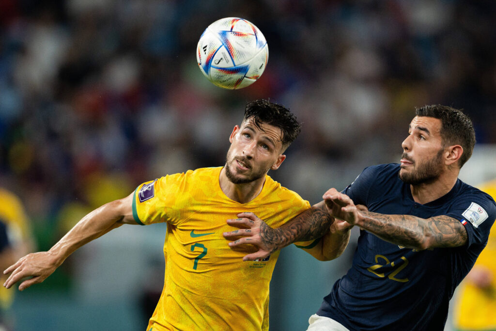 221122 Mathew Leckie of Australia and Theo Hernandez of France during the FIFA World Cup, WM, Weltmeisterschaft, Fussba