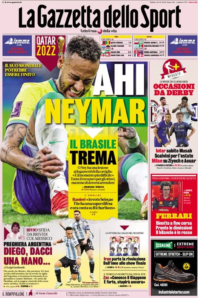 Le prime pagine dei quotidiani sportivi di oggi – 26 novembre 32 Gazzetta Sport 10
