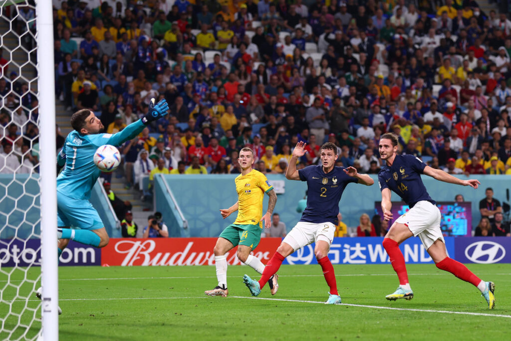 Al Wukair, Qatar, 22nd November 2022. Adrien Rabiot of France scores the equalising goal (1 1) during the FIFA World Cup